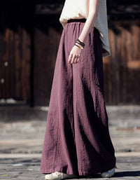 Boho Loose Fit Wide-Leg Palazzo Ramie Linen Pants