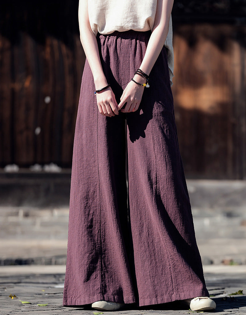 Boho Loose Fit Wide-Leg Palazzo Ramie Linen Pants