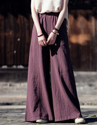 Boho Loose Fit Wide-Leg Palazzo Ramie Linen Pants