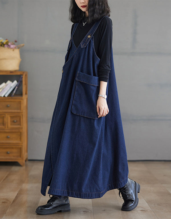 Boho Oversized Sleeveless Layered Denim Dress