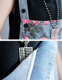 Boho Style Floral Pattern Denim Jumpsuit