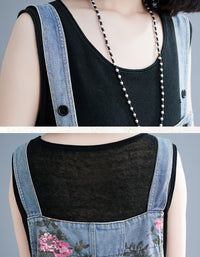 Boho Style Floral Pattern Denim Jumpsuit