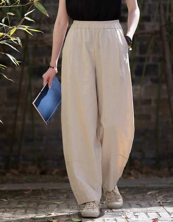 Boho Style Wide Leg Lightweight Ramie Linen Pants