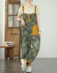 Boho Yellow Flower Pattern Denim Jumpsuit