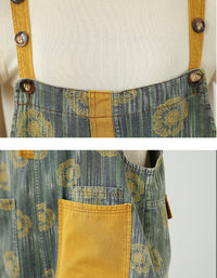 Boho Yellow Flower Pattern Denim Jumpsuit