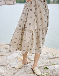 Breathable Polka Dot Puff Sleeve Linen Dress