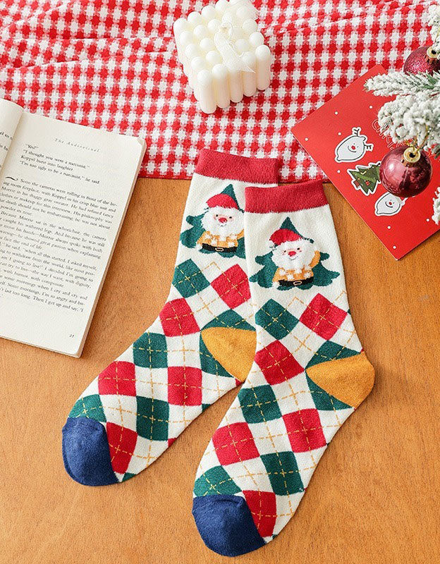2 Pairs Cute Santa Christmas Socks for Women