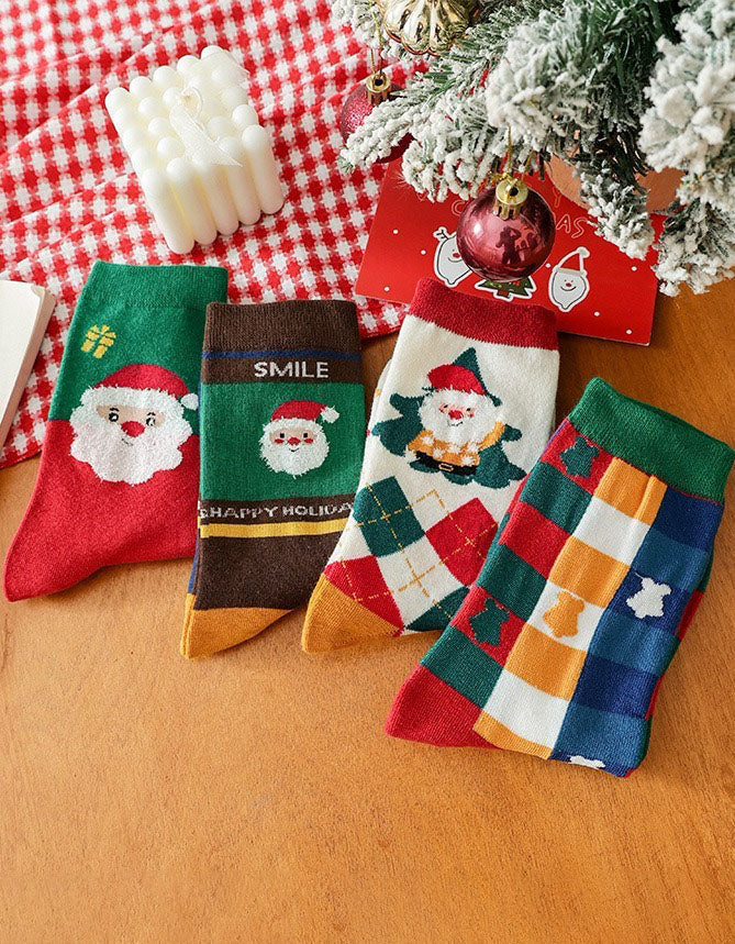 2 Pairs Cute Santa Christmas Socks for Women