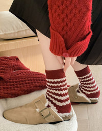 2 Pairs Women’s Warm Red Christmas Knitted Socks