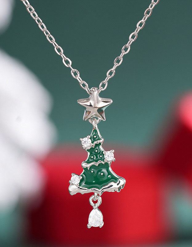 Handmade Unique Star Teardrop Christmas Tree Pendant Necklace