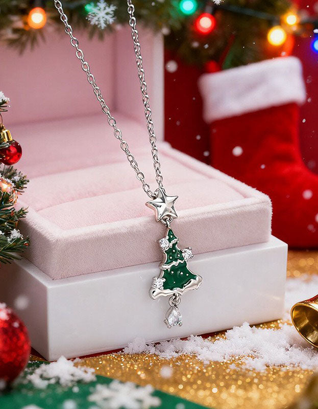 Handmade Unique Star Teardrop Christmas Tree Pendant Necklace