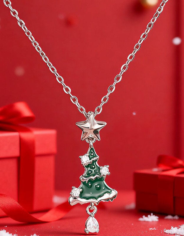 Handmade Unique Star Teardrop Christmas Tree Pendant Necklace