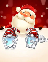 Women's Handmade Moonstone Santa Design Christmas Stud Earrings