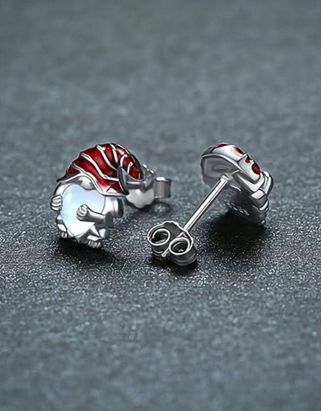 Women's Handmade Moonstone Santa Design Christmas Stud Earrings