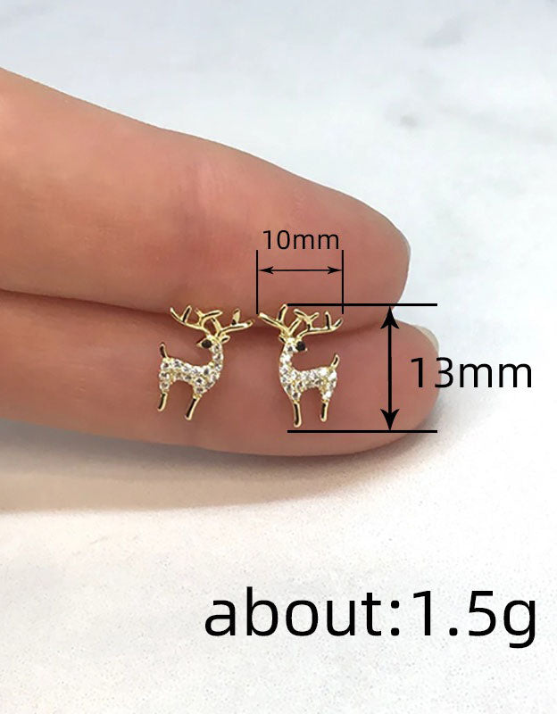 Women's Handmade Cute Christmas Reindeer Stud Earrings