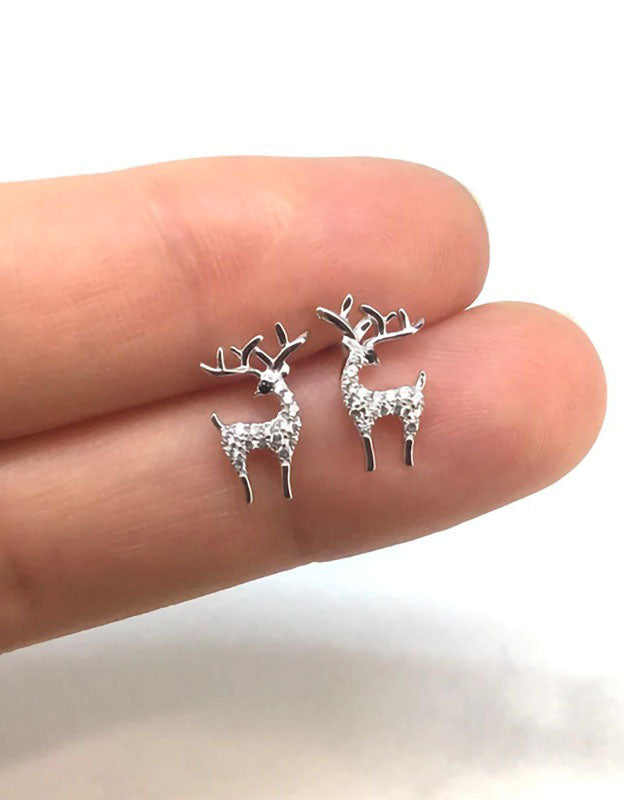 Women's Handmade Cute Christmas Reindeer Stud Earrings