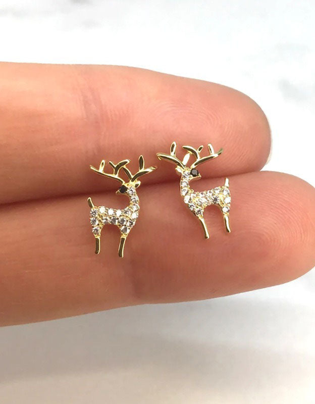 Women's Handmade Cute Christmas Reindeer Stud Earrings