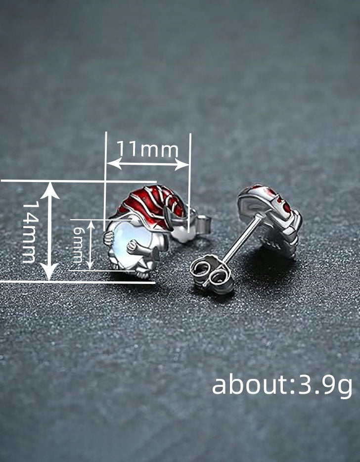 Women's Handmade Moonstone Santa Design Christmas Stud Earrings