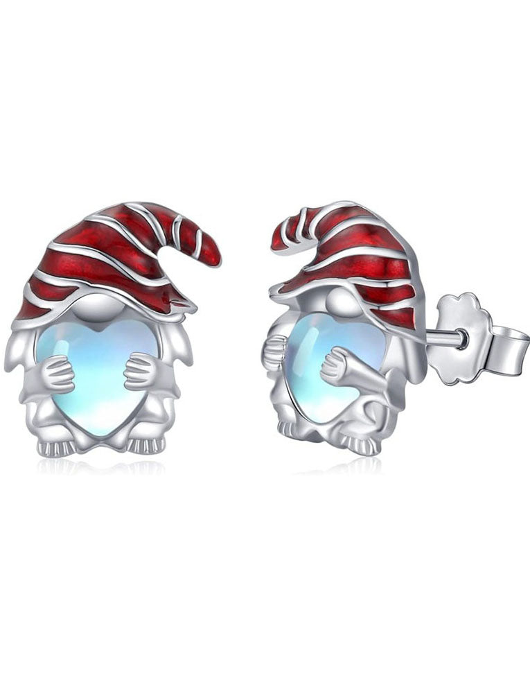 Women's Handmade Moonstone Santa Design Christmas Stud Earrings