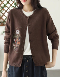 Casual Artsy Embroidery Knitted O-Neck Sweater
