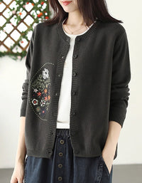 Casual Artsy Embroidery Knitted O-Neck Sweater