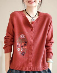 Casual Artsy Embroidery Knitted O-Neck Sweater