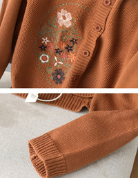 Casual Artsy Embroidery Knitted O-Neck Sweater