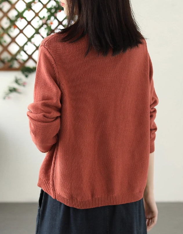 Casual Artsy Embroidery Knitted O-Neck Sweater