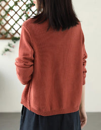 Casual Artsy Embroidery Knitted O-Neck Sweater