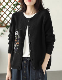 Casual Artsy Embroidery Knitted O-Neck Sweater