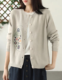 Casual Artsy Embroidery Knitted O-Neck Sweater