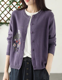 Casual Artsy Embroidery Knitted O-Neck Sweater