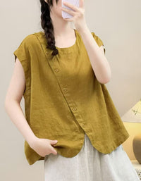 Women’s Vintage Style Sleeveless Linen Tunic – Loose Fit Everyday Blouse