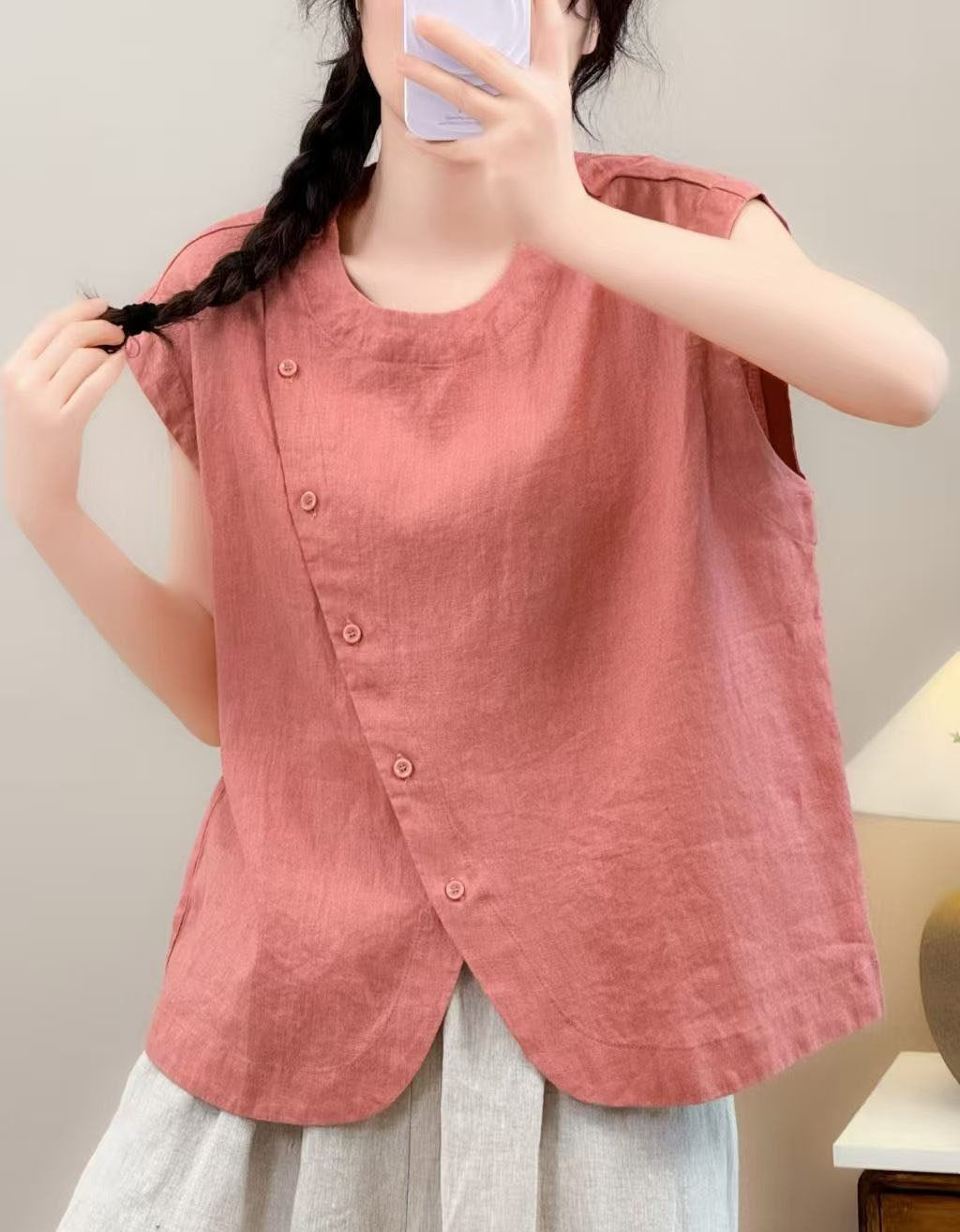 Lightweight Cotton Linen Sleeveless Shirt – Casual Minimalist Women’s Top