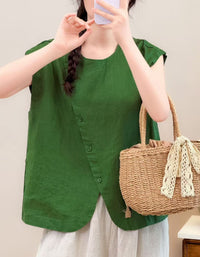 Women’s Casual Cotton Linen Sleeveless Blouse – Loose Fit Button Front Summer Top