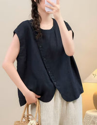 Japanese Minimalist Linen Tank Top for Women – Lightweight Relaxed Fit Sleeveless Shirt