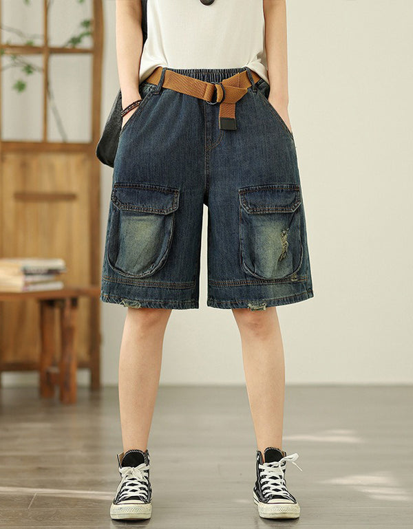 Casual Big Pockets Cargo Denim Shorts