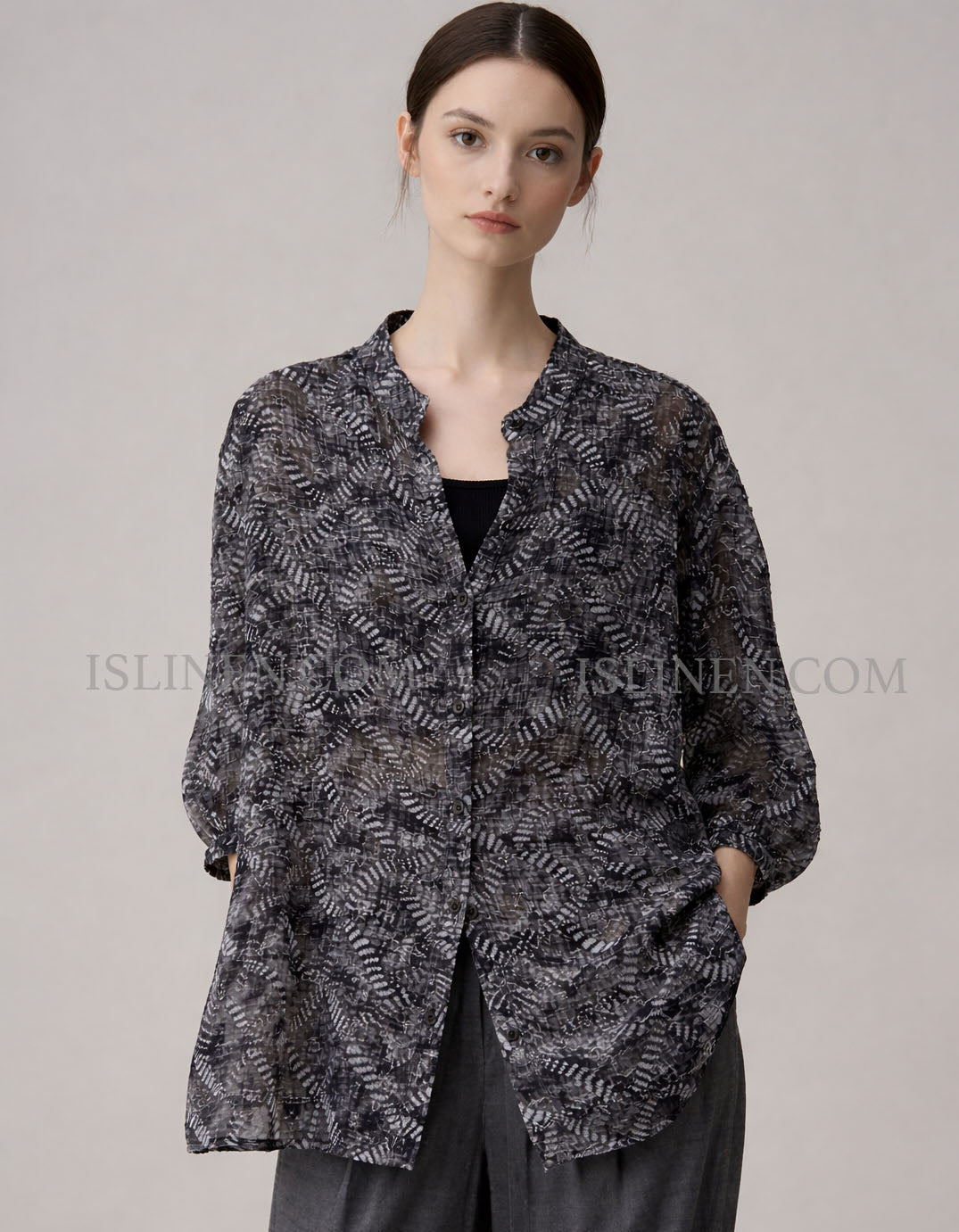 Women’s Oversized Printed Button-Up Lightweight Shirt