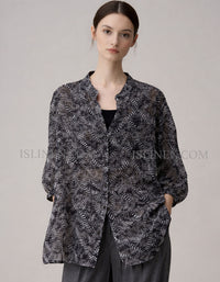 Women’s Oversized Printed Button-Up Lightweight Shirt