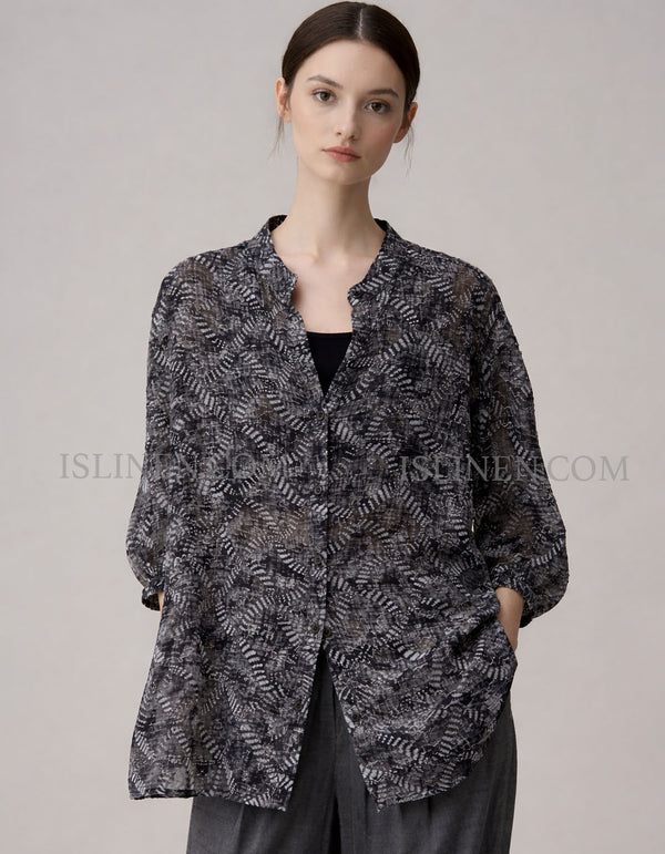 Women’s Oversized Printed Button-Up Lightweight Shirt