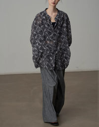 Loose Fit Abstract Print Blouse Breathable Casual Top