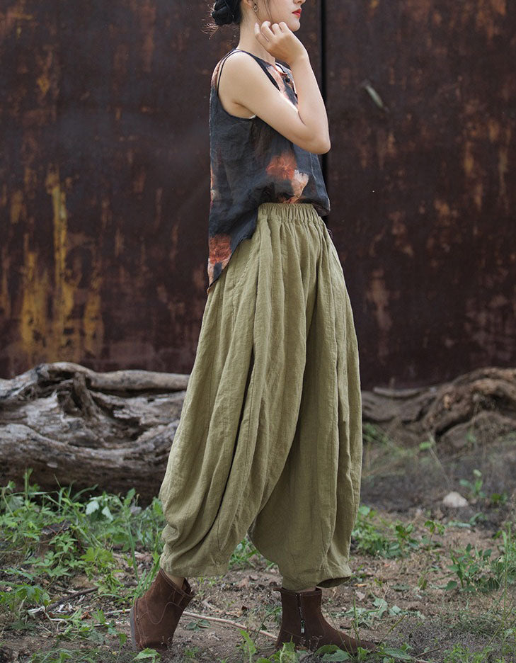 Vintage High Waist Balloon Pants Relaxed Fit Linen