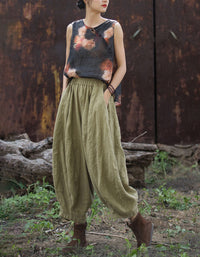 Rustic Boho Linen Blend Harem Pants Wide Leg Style