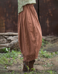 Women's vintage linen harem pants with elastic waist and loose fit