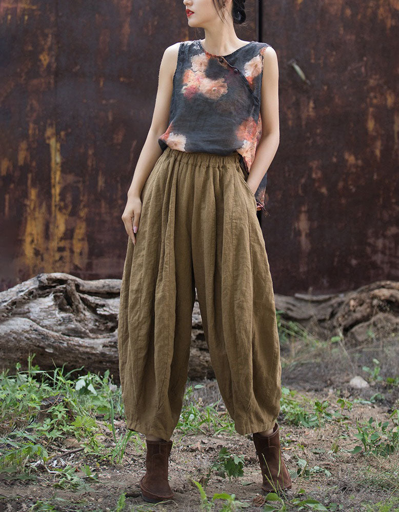 Women's Loose Fit Linen Harem Pants with Pockets