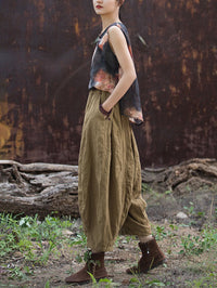 Women's Cottagecore Linen Lantern Pants with Pockets