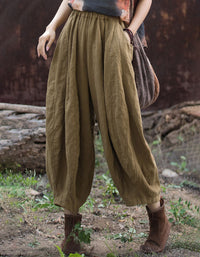 Women's Vintage Linen Harem Pants Elastic Waist Fit