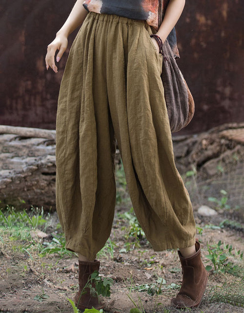 Women's Vintage Linen Harem Pants Elastic Waist Fit