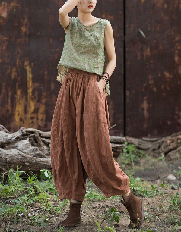 Boho Cotton Linen Lantern Pants Loose Casual Trousers