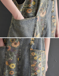 Casual Boho Floral Patchwork Denim Jumpsuit
